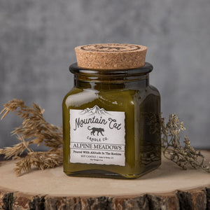 Alpine Meadows - Rustic Cabin Collection Candles Mountain Cat Candle Co Vintage Green Jar with Cork Lid 