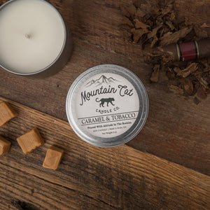 Caramel+Tobacco - Rustic Cabin Collection Candles Mountain Cat Candle Co Rugged Metal Tin 
