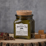 Caramel+Tobacco - Rustic Cabin Collection Candles Mountain Cat Candle Co Vintage Green Apothecary Jar with Cork Lid 
