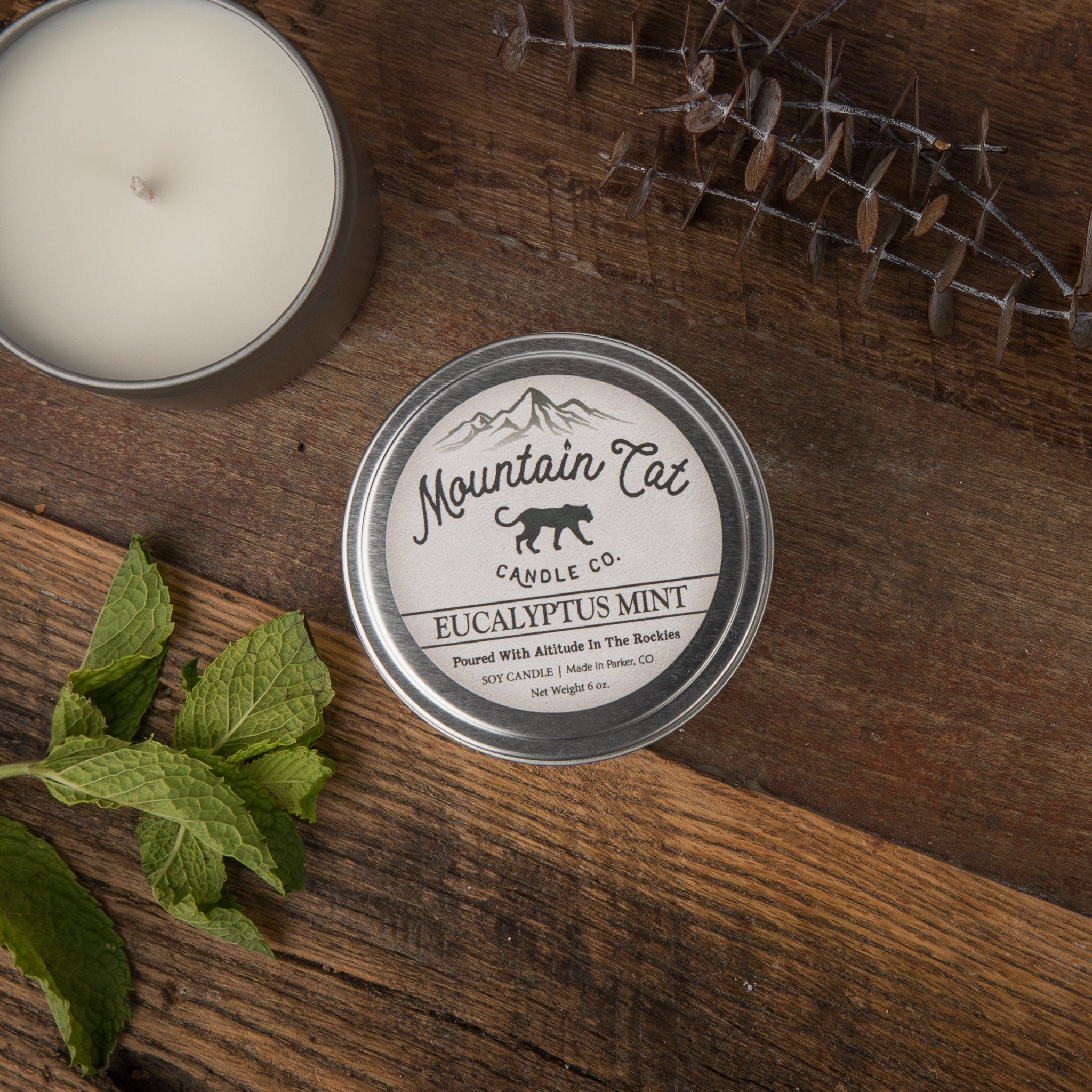 Eucalyptus + Mint - Rustic Cabin Collection Candles Mountain Cat Candle Co Rugged Metal Tin 