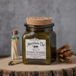 Evening Bonfire - Rustic Cabin Collection Candles Mountain Cat Candle Co Vintage Green Jar with Cork Lid 