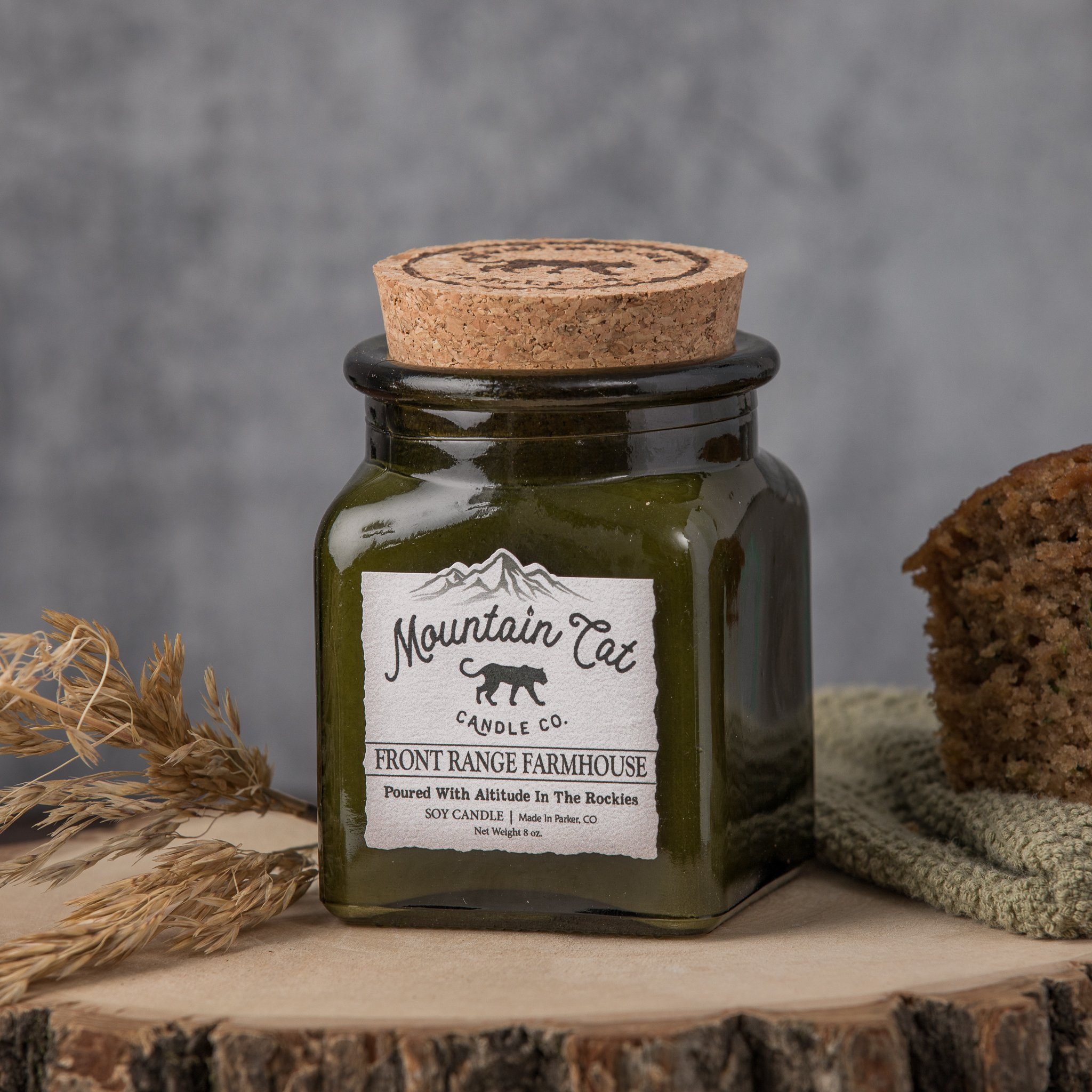 Front Range Farmhouse - Rustic Cabin Collection Candles Mountain Cat Candle Co Vintage Green Jar with Cork Lid 