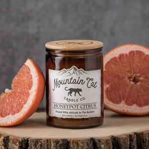 Honeypot Citrus - Rustic Cabin Collection Candles Mountain Cat Candle Co Amber Jar with Bamboo Lid 