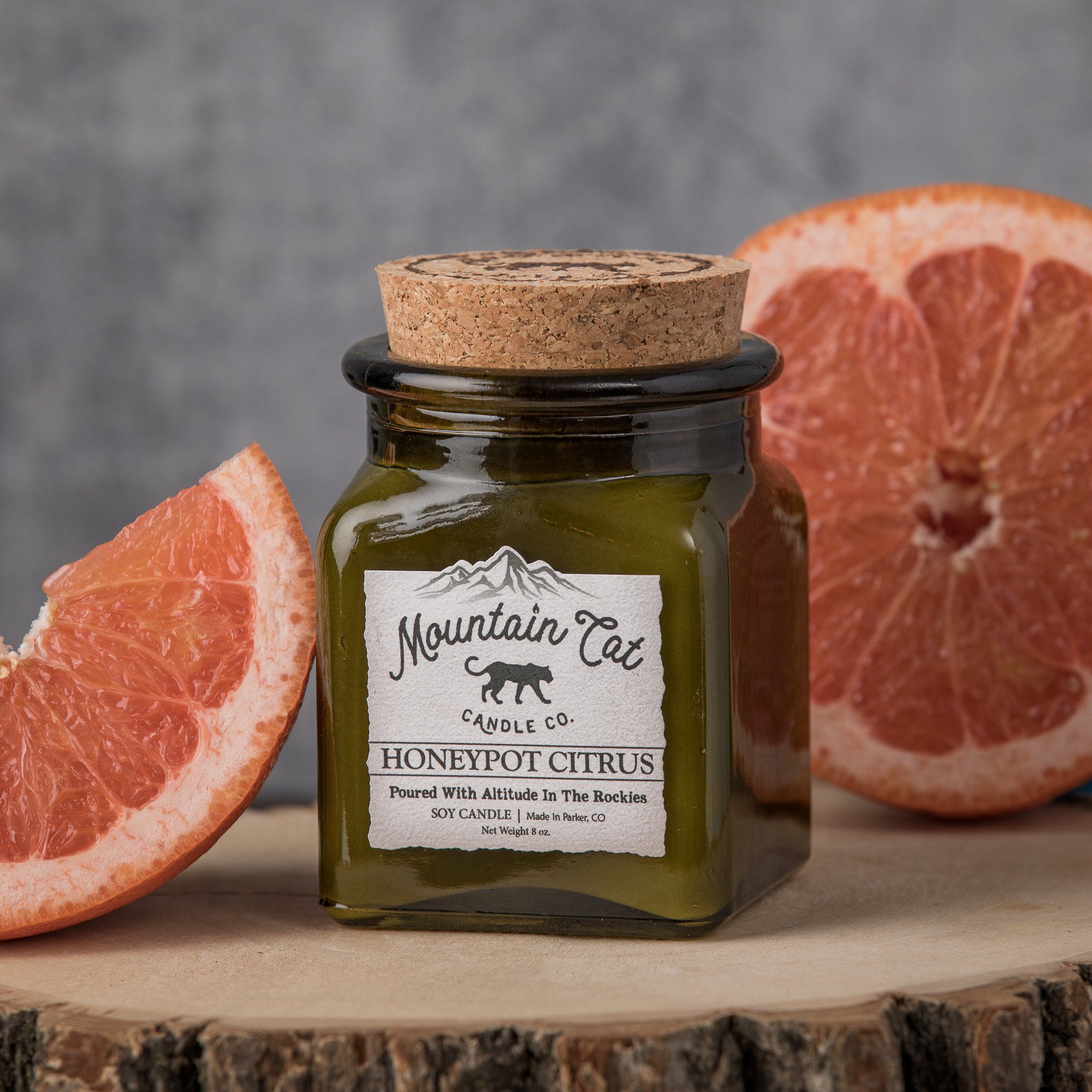 Honeypot Citrus - Rustic Cabin Collection Candles Mountain Cat Candle Co Vintage Green Jar with Cork Lid 