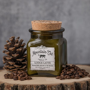Lodge Latte - Rustic Cabin Collection Candles Mountain Cat Candle Co Vintage Green Jar with Cork Lid 