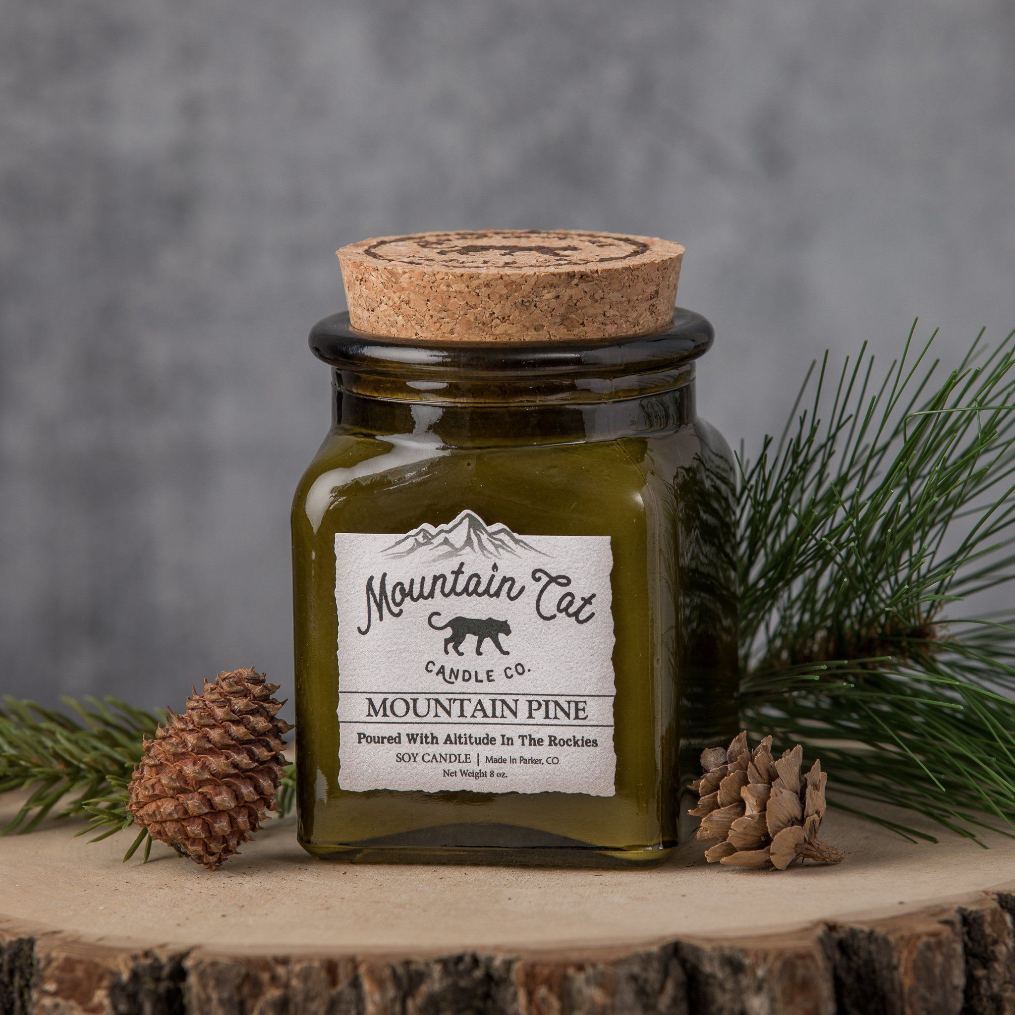 Mountain Pine - Rustic Cabin Collection Candles Mountain Cat Candle Co Vintage Green Jar with Cork Lid 