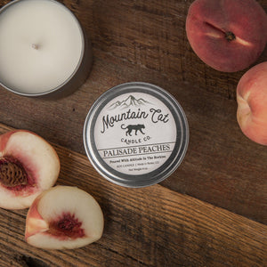 Palisade Peaches - Rustic Cabin Collection Candles Mountain Cat Candle Co Rugged Metal Tin 