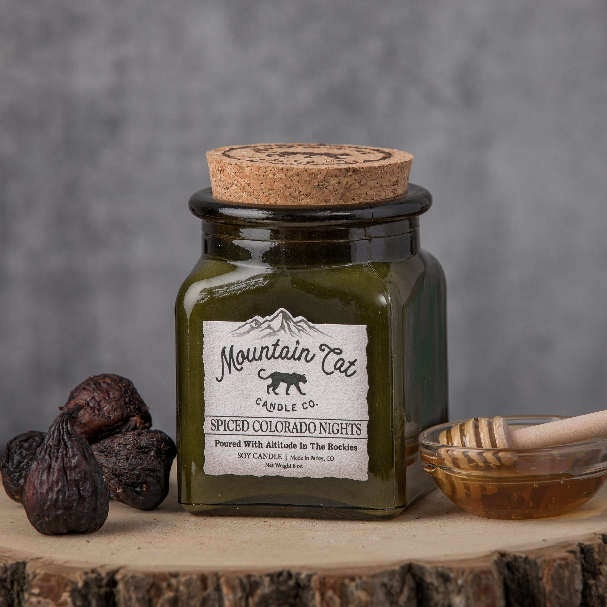 Spiced Colorado Nights - Rustic Cabin Collection Candles Mountain Cat Candle Co Vintage Green Jar with Cork Lid 
