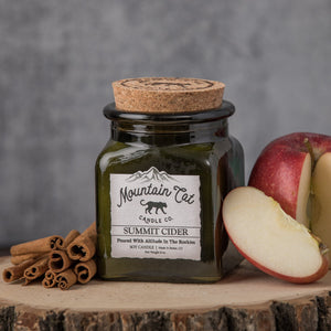 Summit Cider - Rustic Cabin Collection Candles Mountain Cat Candle Co Vintage Green Jar with Cork Lid 