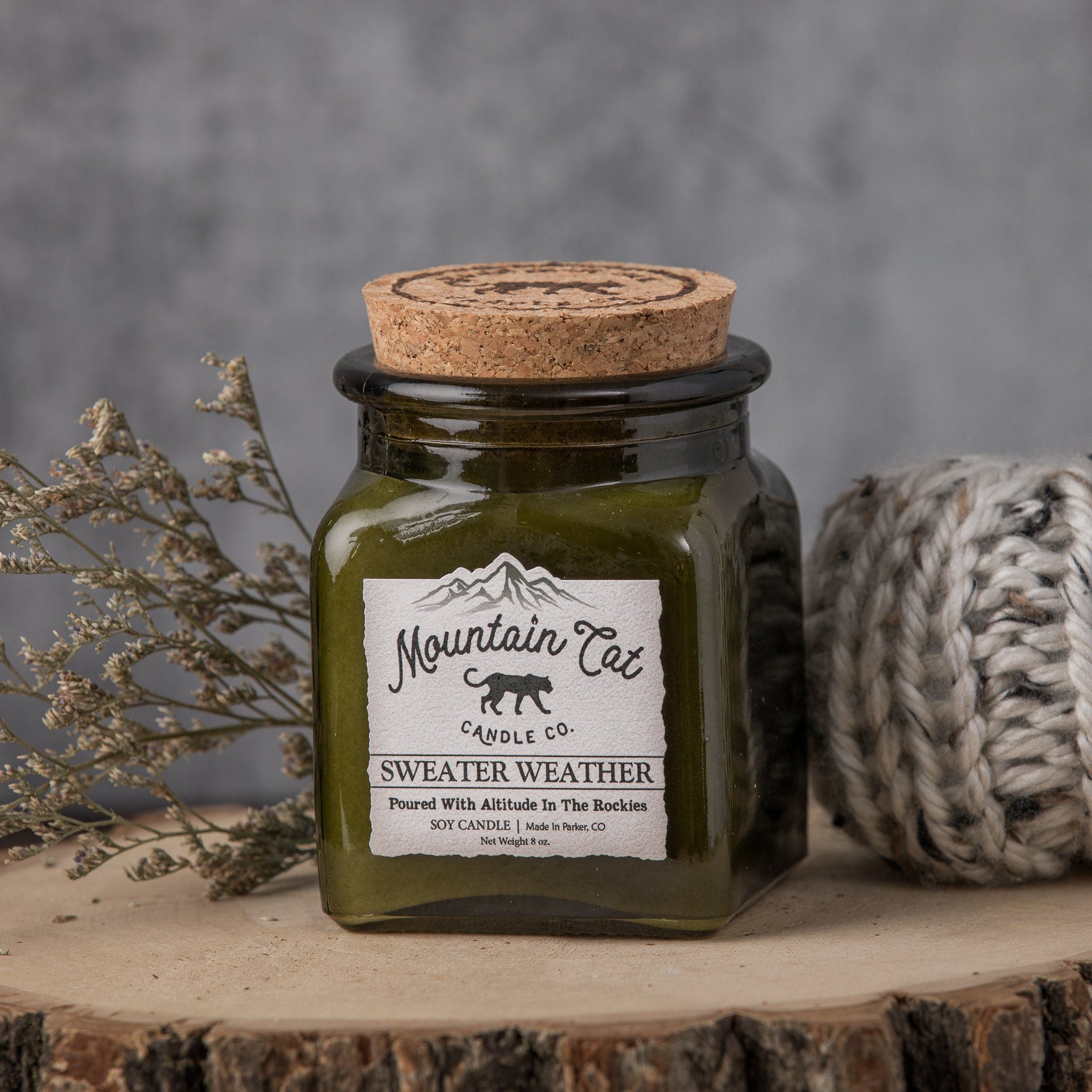 Sweater Weather - Rustic Cabin Collection Candles Mountain Cat Candle Co Vintage Green Jar with Cork Lid 
