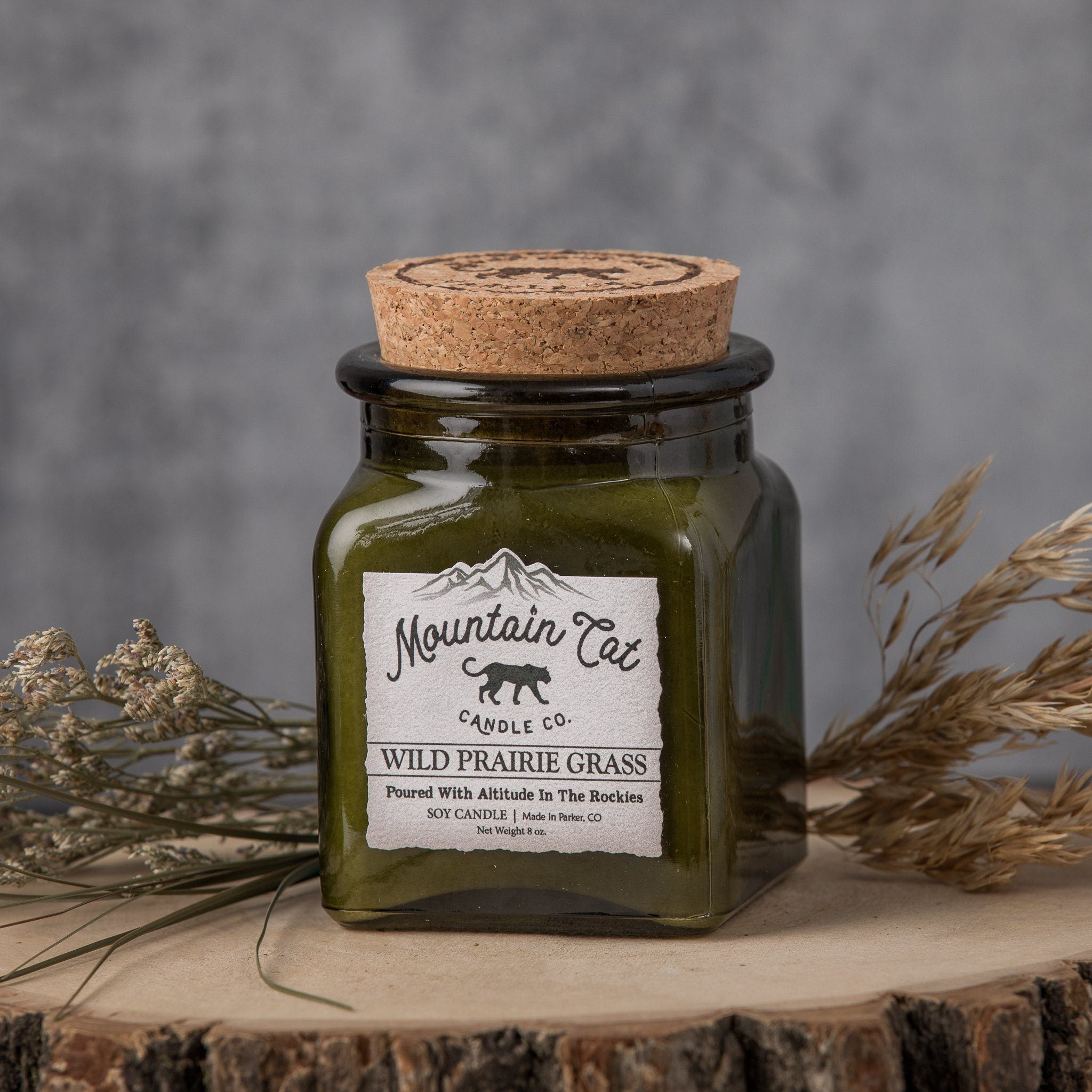 Wild Prairie Grass - Rustic Cabin Collection Candles Mountain Cat Candle Co Vintage Green Jar with Cork Lid 